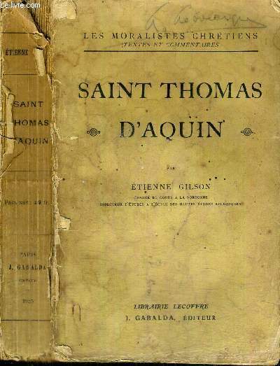 SAINT THOMAS D'AQUIN - COLLECTION LES MORALISTES CHRETIENS