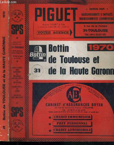 BOTTIN DE TOULOUSE ET DE LA HAUTE GARONNE (31) - 1970 - EXTRAIT DE LA COLLECTION BOTTIN