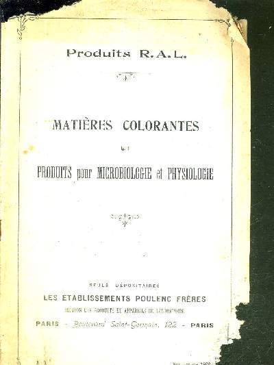 1 CATALOGUE : MATIERES COLORANTES ET PRODUITS POUR MICROBIOLOGIE ET PHYSIOLOGIE - N3 - SEPTEMBRE 1920 - PRODUITS R.A.L.