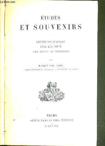 ETUDES ET SOUVENIRS - SOUVENIRS D'ITALIE - LEON XIII POETE - UNE VISITE AU MONTORIO