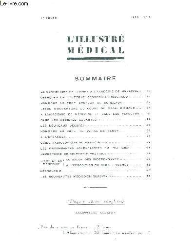 L'ILLUSTRE MEDICAL - N2 - 1923 - 1re anne / obsques de l'interne Georges Perrochaud / le centenaire de Jenner  l'acadmie de mdecine / hommage au prof. Arnozan de Bordeaux...