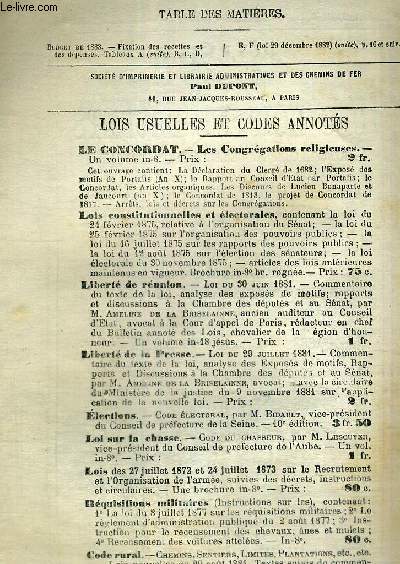 BULLETIN ANNOTE DES LOIS ET DECRETS - RECUEIL COMPLET DE LEGISLATION FRANCAISE - N2 - anne 1883 - fvrier / Budget de 1883 - fixation des recettes et des dpenses. Tableaux A, B, C, D, E, F