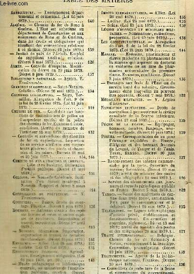 BULLETIN ANNOTE DES LOIS ET DECRETS - RECUEIL COMPLET DE LEGISLATION FRANCAISE - N8 - anne 1879 / Agriculture : enseignement dpartemental et communal / Algrie : chemin de fer de Bone  Guelma...