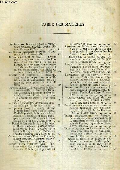 BULLETIN ANNOTE DES LOIS ET DECRETS - RECUEIL COMPLET DE LEGISLATION FRANCAISE - N5 - anne 1879 / Algrie : justice de paix  comptence tendue, cration, Bouira / routes nationales nouvelles, classement / budgets de 1878 et 1879...