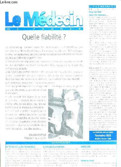 LE MEDECIN DE FRANCE - N860 - 5 fvrier 1998 / pour en finir avec les rumeurs... / entretien avec le Dr Philippe Perez / le dossier de la semaine...