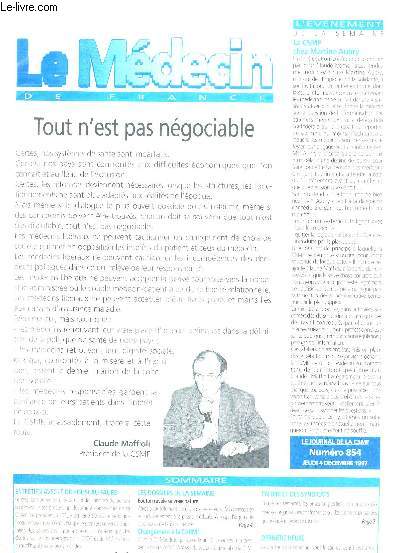 LE MEDECIN DE FRANCE - N854 - 4 dcembre 1997 / la CSMF chez Martine Aubry / entretien avec le Dr Bouscau-Faure / Bouton rvle sa vraie nature...