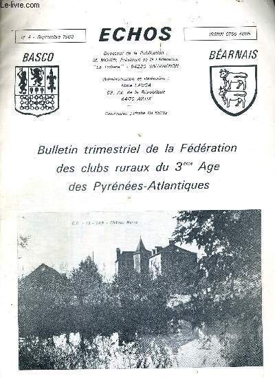 ECHOS BEARNAIS - N4 - Septembre 1983 - BULLETIN TRIMESTRIEL DE LA FEDERATION DES CLUBS RURAUX DU 3eme AGE DES PYRENEES-ATLANTIQUES