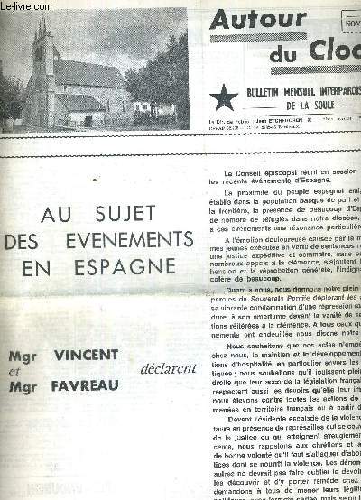 AUTOUR DU CLOCHER - N10 - novembre 1975 / au sujet des bnements en Espagne / la vie et l'oeuvre du pre Lhande / Sainte-Engrace...