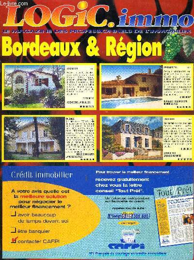 1 CATALOGUE : LOGIC.IMMO - N1 - 20 AVRIL AU 17 MAI 2000 - Bordeaux et rgion - Mrignac centre - Bordeaux - Bassin d'Arcachon - terrain - Caudran - St Augustin