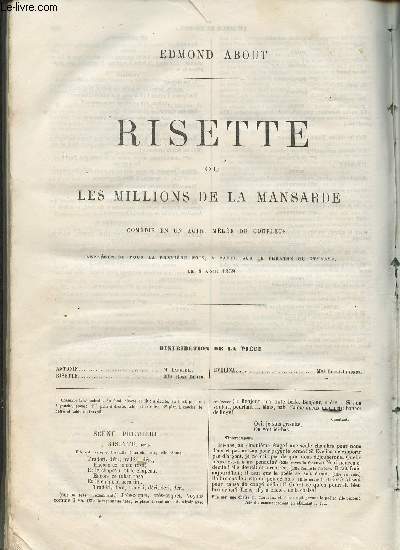 RISETTE OU LES MILLIONS DE LA MANSARDE