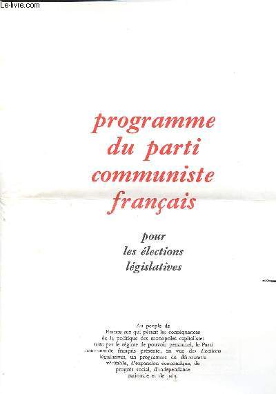 PROGRAMME DU PARTI COMMUNISTE FRANCAIS POUR LES ELECTIONS LEGISLATIVES