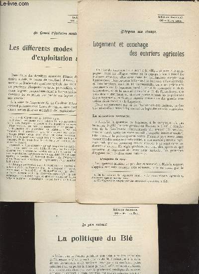 OUVRAGE AGRICOLE /LAIQUE- COUPURES DE JOURNAUX/Lhygiene au champs,les diffrents modes d exploitations agricoles, la politique du ble....