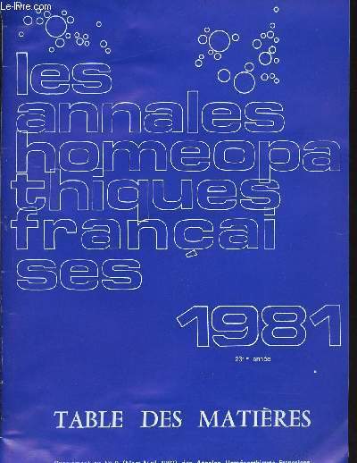 LES ANNALES HOMEOPATHIQUES FRANCAISES/ 23EME ANNEE/SUPPLEMENT AU N2 (MARS-AVRIL1982)