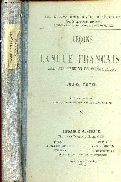 LECONS DE LANGUE FRANCAISE - COURS MOYEN