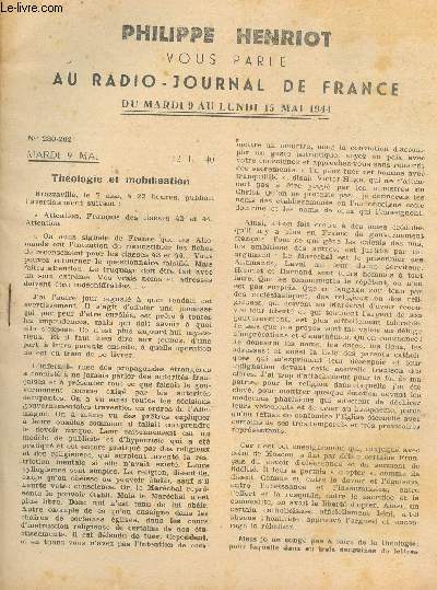 PHILIPPE HENRIOT VOUS PARLE AU RADIO-JOURNAL DE FRANCE/ DU MARDI 9 AU LUNDI 15 MAI 1944/NOS FUTURS COLONISATEURS, LES ASSASSINS SARCASTIQUES, LE PROCHAIN FILM LIBERATEUR.....