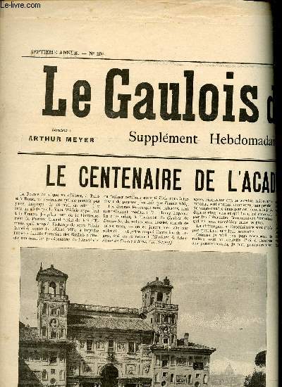 LE GAULOIS DU DIMANCHE / N298/7EME ANNEE - 4/5 AVRIL 1903 / SUPPLEMENT HEBDOMADAIRE LITTERAIRE ET ILLUSTRE/LE CENTENAIREDE L ACADEMIE DE FRANCE A ROME,