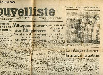 LE NOUVELLISTE - N32/62EME ANNEE-SAMEDI1ER FEVRIER1941/ JOURNAL POLITIQUE QUOTIDIEN- LE VOTE PAR 17 VOIX CONTRE8 DU PROJET ROOSEVELT A LA COMMISSION DES AFFAIRES ETRANGERES DE LA CHAMBRE DES REPRESENTANTS LAISSE PREVOIR EN SENCE UNE FORTE MAJORITE