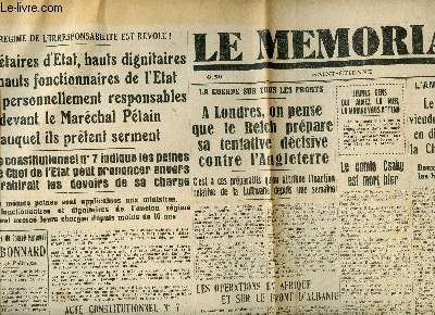 LE MEMORIAL- MARDI 28 JANVIER 1941/N28-96EME ANNEE/LA GUERRE SUR TOUS LES FRONTS, A LONDRES, ON PENSE QUE LE REICH PREPARE SA TENTATIVE DECISIVE CONTRE L ANGLETERRE, LE REGIME DE L IRRESPONSABILITE EST REVOLU!..........