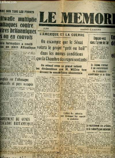 LE MEMORIAL - MARDI 11 FEVRIER 1941 / N61-96EME ANNEE- UN ACTE CONSTITUTIONNEL DESIGNE L AMIRAL DARLAN COMME SUPPLEANT ET SUCCESSEUR EVENTUEL DU CHEF DE L ETAT, LOI RELATIVE A L ORGANISATION DU GOUVERNEMENT, LA LUFFTWAFFE MULTIPLIE SES ATTAQUES..........