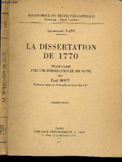 LA DISSERTATION DE 1770 -