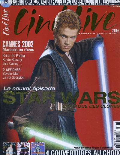 CINELIVE - N57 - MAI 2002 / Cannes 2002 marches ou rves - Brian de Palma, Kevin Spacey, Jim Carrey... / 2 affiches : spider-man et le roi scorpion / le nouvel pisode Star Wars - l'attaque des clones...