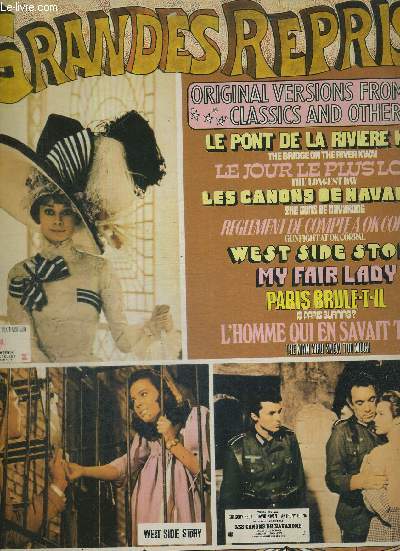 1 DISQUE AUDIO 33 TOURS - GRANDES REPRISES - VERSION ORIGINALE DE FILM / Le pont de la rivire Kwai / le jour le plus long / les canons de Navarone / my fair lady / Paris brule-t-il...