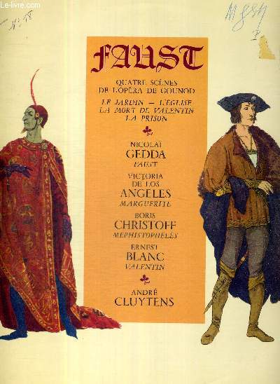 1 DISQUE AUDIO 33 TOURS - N CVPM 130 567 - FAUST - QUATRE SCENES DE L'OPERA DE GOUNOD - Le jardin / L'glise / La mort de Valentin / La prison - livret de Jules Barbier et Michel Carr - musique de Charles Gounod