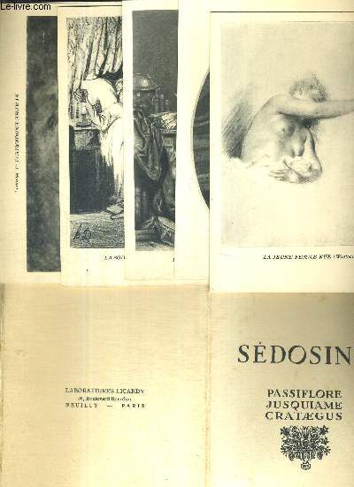 6 CARTES ILLUSTREES EN NOIR ET BLANC - OFFERT PAR LA SEDOSINE LICARDY / La jeune femme nue (Watteau) / le doux sommeil (Caraval) / la philosophie endormie (Greuze) / la soire d'un vieux garon (Daumier) / nymphe endormie (Henner) / nuit calme (Heymann).