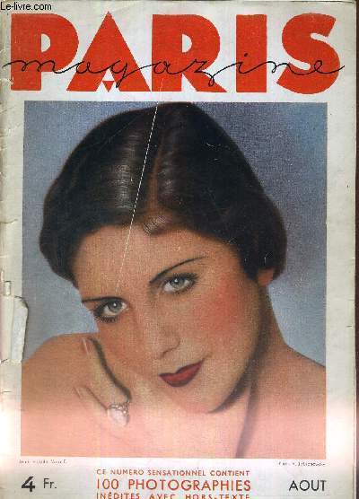 PARIS MAGAZINE N24 - aout 1933 / Courbe de volupt, par A. Roub Jansqy / Germaine l'espagnol, par E. Gril / la dame de Budapest, par M. Dekobra / les belles vacances / tentation / l'amour  travers les livres...