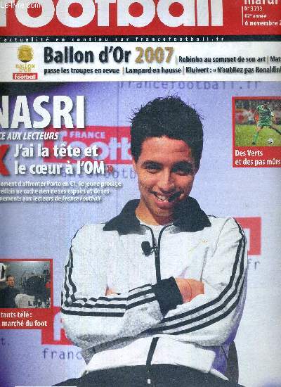 FRANCE FOOTBALL MARDI - N3213 - 6 novembre 2007 / Nasri face aux lecteurs : 