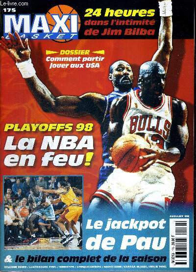 MAXI BASKET - N175 - juillet 98 + 1 POSTER (Karl Malone) / playoffs 98, la NBA en feu / dossier : comment partir jouer aux USA / 24 heures dans l'intimit de Jim Bilba / le jackpot de Pau et le bilan complet de la saison...