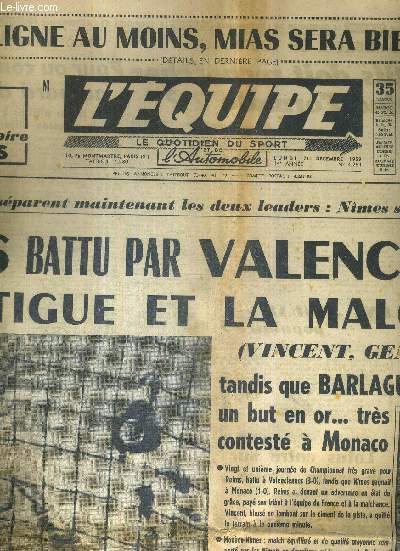 L'EQUIPE - LE QUOTIDIEN DU SPORT - N4.264 - 21 dcembre 1959 / XV : en 2e ligne au moins, Mias sera bien remplac / Reims battu par Valenciennes, la fatigue et la malchance / impressionnante dmonstration de l'Australie  Bordeaux ...