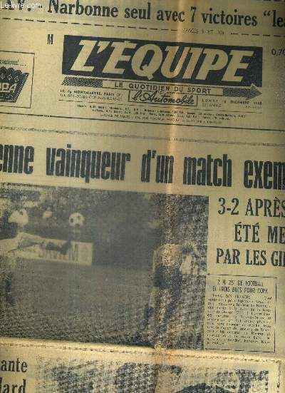 L'EQUIPE - LE QUOTIDIEN DU SPORT - N7.051 - 16 dcembre 1968 / XV. Narbonne seul avec 7 victoires 