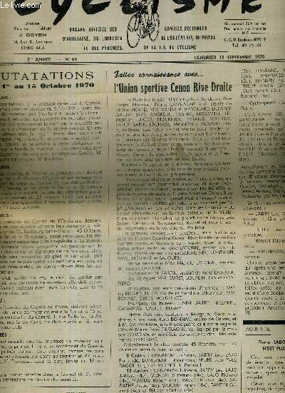 CYCLISME - N68 - 18 septembre 1970 / mutations du 1er au 15 octobre 1970 / faites connaissance avec l'union sportive Cenon rive droite / la vie de nos comits...