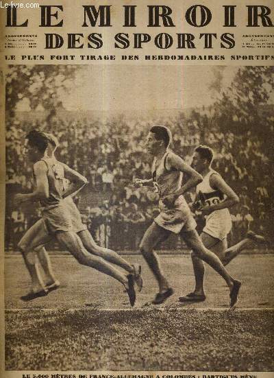 LE MIROIR DES SPORTS - N 502 - 3 septembre 1929 / le 5.000 mtres de France-Allemagne  Colombes : Dartigues mne / le 