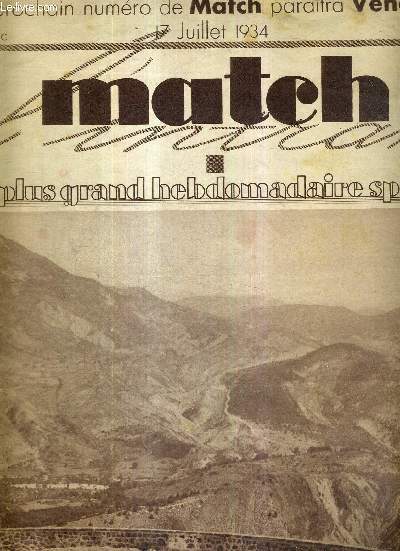 MATCH L'INTRAN N 412 - 17 juillet 1934 / tour de France - la descente vers Castellane / toros 