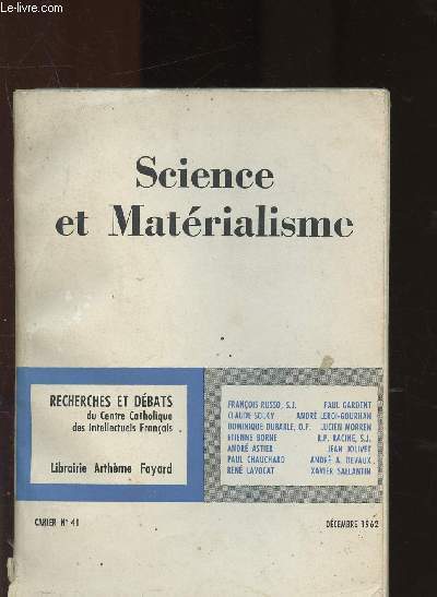 Science et matérialisme - recherches et débats du centre catholique des intellectuels français n°41