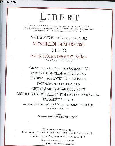 Catalogue : Libert - Vente aux enchres publiques - Vendredi 14 Mars 2003  14h15 - Paris, Htel Drouot, Salle 4