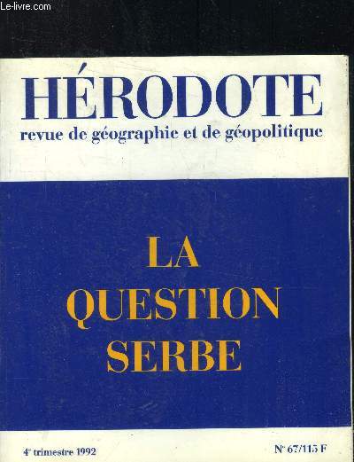 Hrodote - Revue de gographie et de gopolitique n 67 Octobre-Dcembre 1992