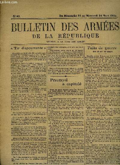 Bulletin des armes de la Rpublique n82 + supplment - Du Dimanche 21 au Mercredi 24 Mars 1915 :