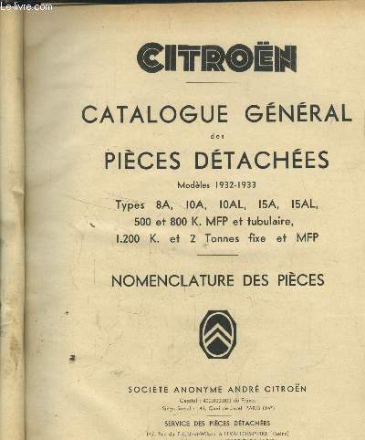 Catalogue gnral des pices dtaches. Nomenclature des pices. Tome V