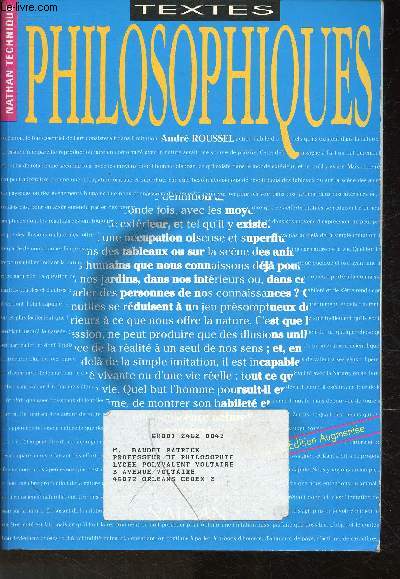 Textes philosophiques - Classes Terminales F, G ,H - Nouveaux programmes édition 1992 (Collection 