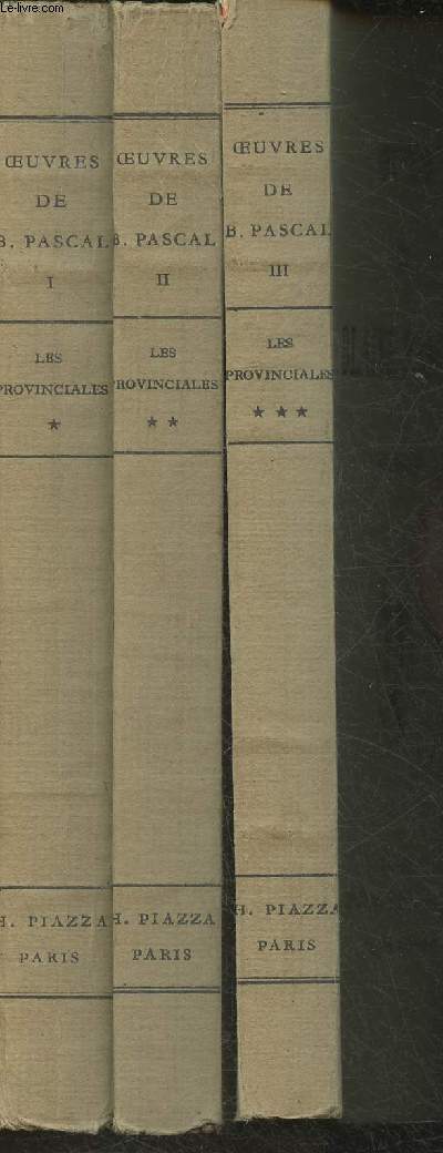 Oeuvres de Blaises Pascal Tomes I, II et III (en 3 volumes)