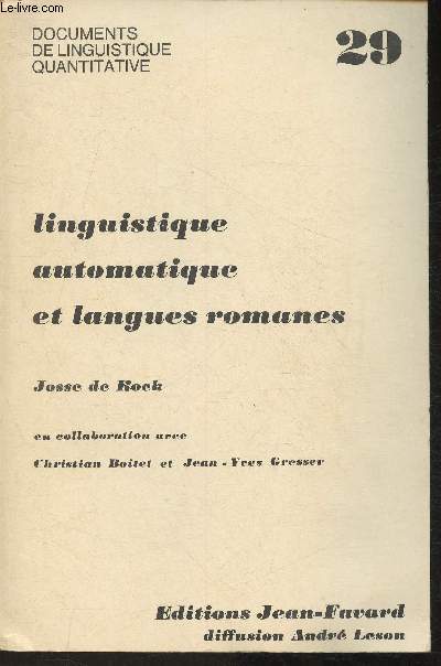 Document de linguistique quantitative n29- Linguistique automatique et langues romanes (Collection 