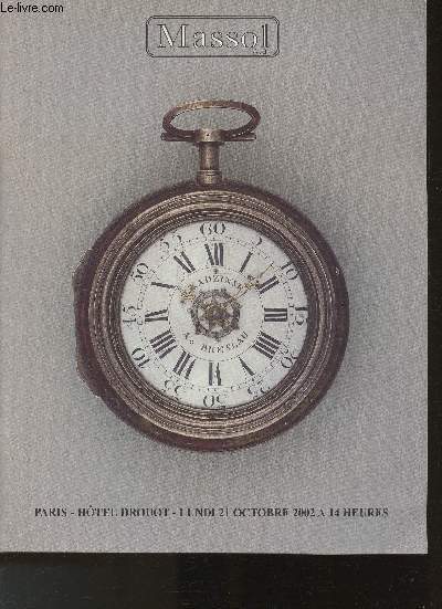 Catalogue de vente aux enchres du 21 octobre 2002- horlogerie, montres bracelets, de poche, pendules, pendulette de voyages