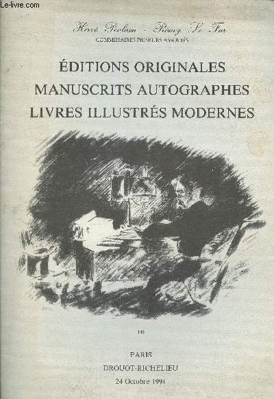 Catalogue de vente aux enchres- 24 Octobre 1991- Editions originales, Manuscrits, Autographes, Livres illustrs modernes