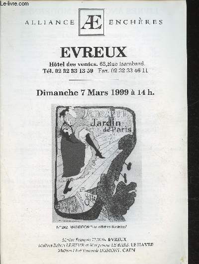 Catalogue de vente aux enchres- 7 Mars 1999