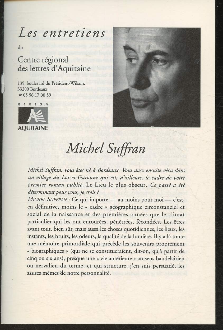 Les entretiens du Centre rgional des lettres d'Aquitaine- Michel Suffran