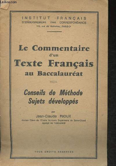 Le commentaire d'un texte franais au Baccalaurat- Conseils de Mthode, Sujets dvelopps