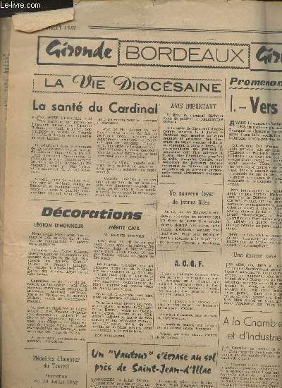 Extrait de journal du 21 Juillet 1962 sur la Gironde